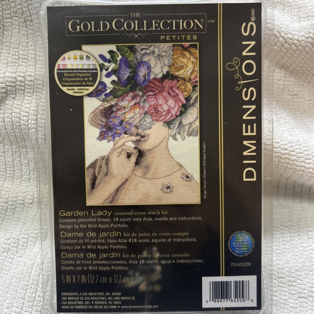 New Dimensions Gold Collection Petites 70-65209 Garden Lady Cross Stitch Kit 5x7